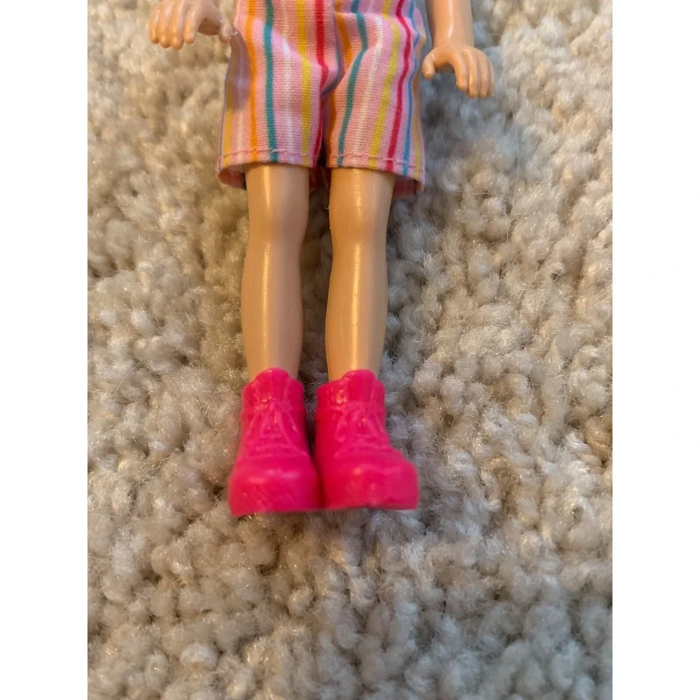 Barbie Chelsea Doll Blonde Hair Pink Striped Outfit Hot Pink Shoes 6